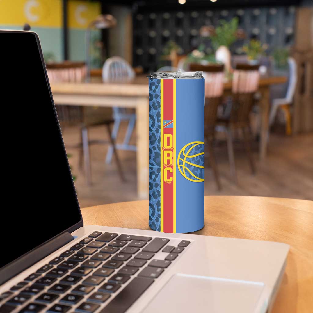 Afro Basketball Custom DR Congo Skinny Tumbler Come On Leopards Skin Pattern - African Pride