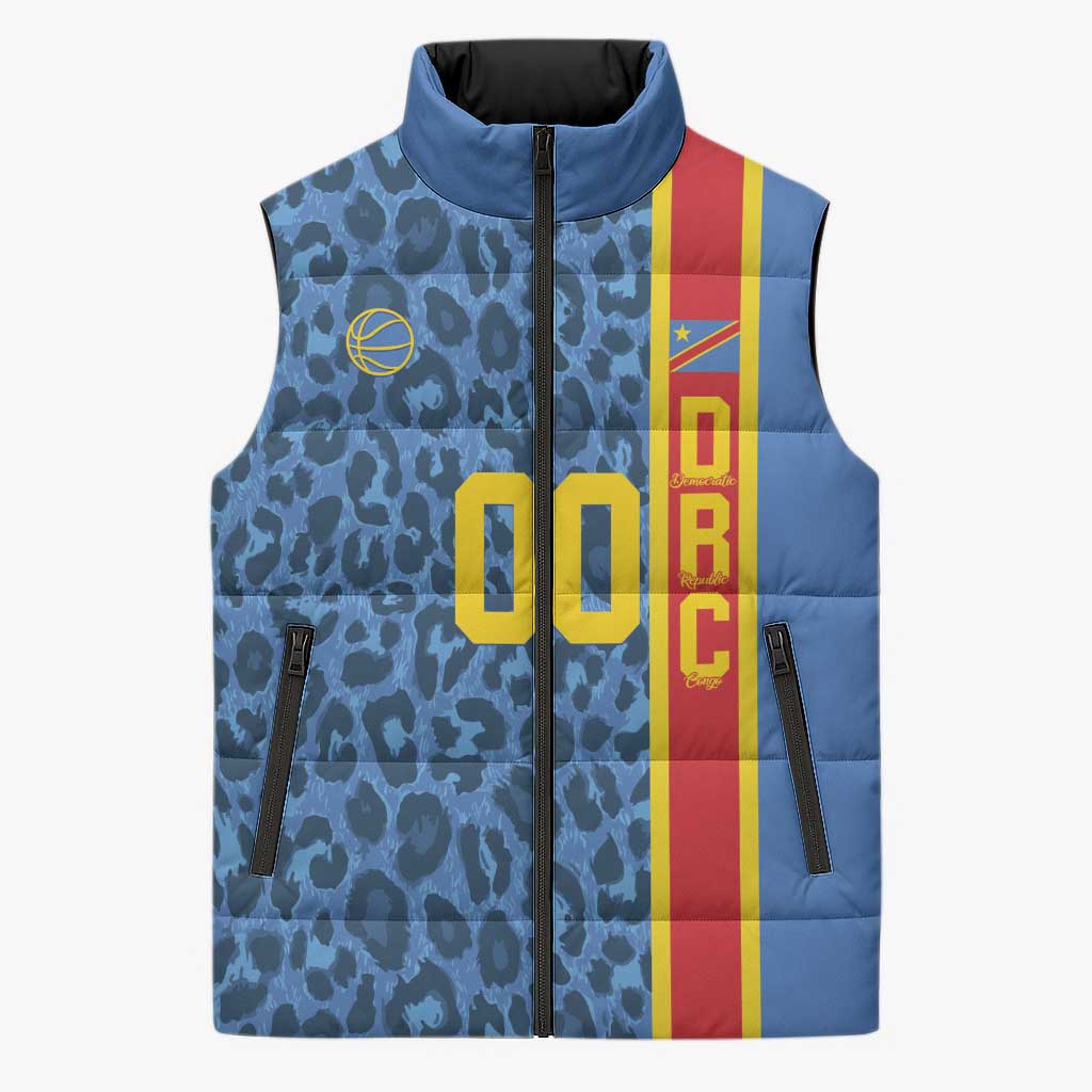 DR Congo Basketball Custom Sleeveless Puffer Jacket Come On Leopards Skin Pattern