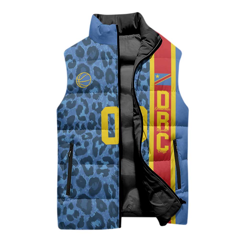 DR Congo Basketball Custom Sleeveless Puffer Jacket Come On Leopards Skin Pattern