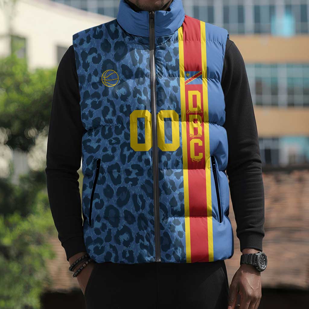 DR Congo Basketball Custom Sleeveless Puffer Jacket Come On Leopards Skin Pattern