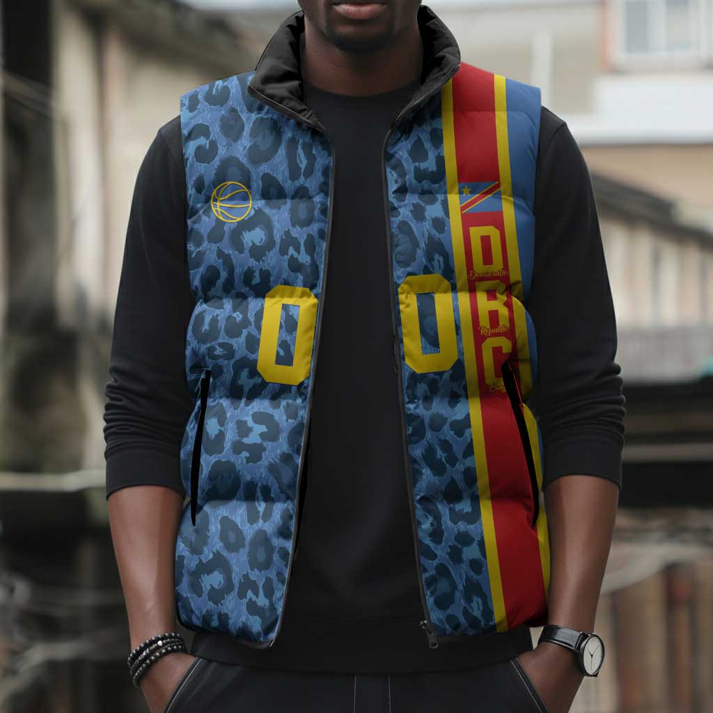 DR Congo Basketball Custom Sleeveless Puffer Jacket Come On Leopards Skin Pattern