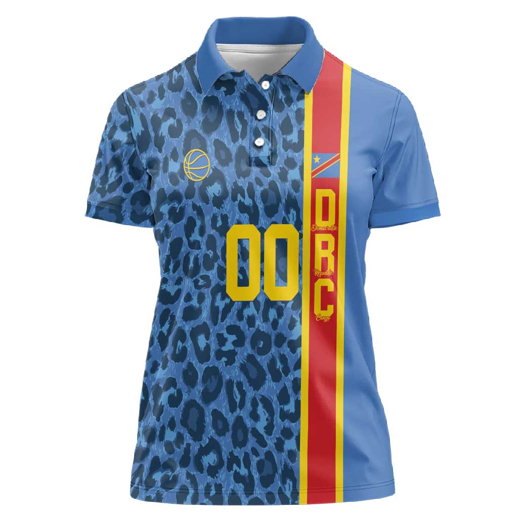 Afro Basketball Custom DR Congo Women Polo Shirt Come On Leopards Skin Pattern - African Pride