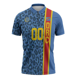 DR Congo Basketball Custom Zipper Polo Shirt Come On Leopards Skin Pattern