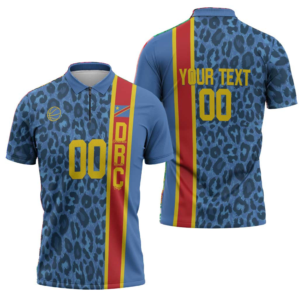 DR Congo Basketball Custom Zipper Polo Shirt Come On Leopards Skin Pattern