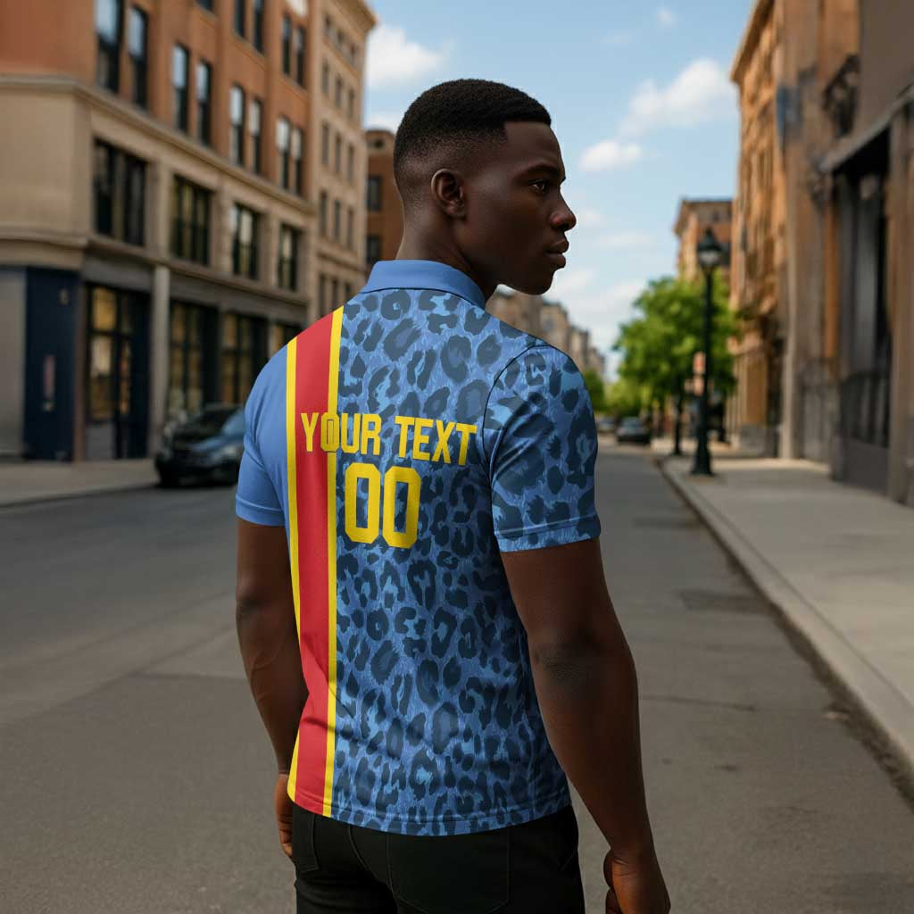 DR Congo Basketball Custom Zipper Polo Shirt Come On Leopards Skin Pattern