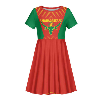 Afro Basketball Custom Madagascar Kid Short Sleeve Dress Come On Angel Manzano - African Pride