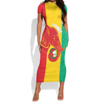 Afro Basketball Custom Guinea Short Sleeve Bodycon Dress Syli Nationale African Pattern - African Pride