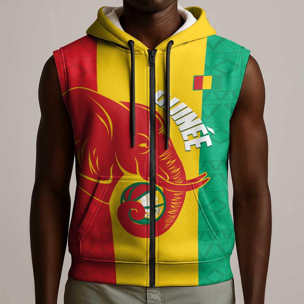 Afro Basketball Custom Guinea Sleeveless Zip Hoodie Syli Nationale African Pattern - African Pride