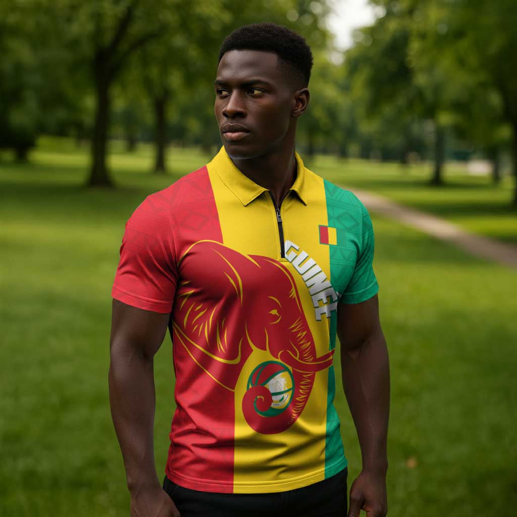 Guinea Basketball Custom Zipper Polo Shirt Syli Nationale African Pattern