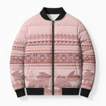 Pastel Pink Samoa Siapo Teuila Flowers Bomber Puffer Jacket
