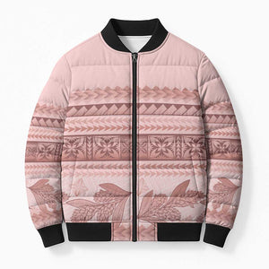Pastel Pink Samoa Siapo Teuila Flowers Bomber Puffer Jacket
