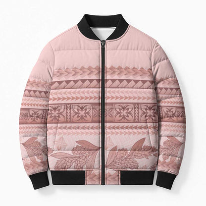 Pastel Pink Samoa Siapo Teuila Flowers Bomber Puffer Jacket