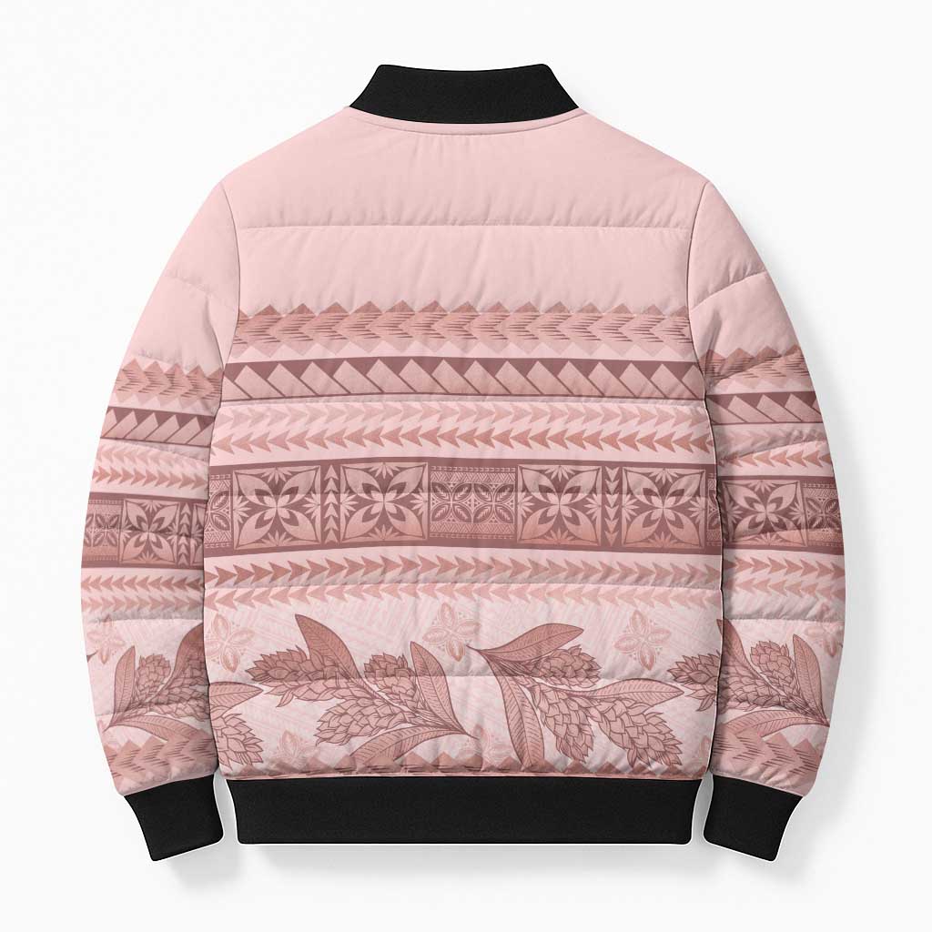 Pastel Pink Samoa Siapo Teuila Flowers Bomber Puffer Jacket