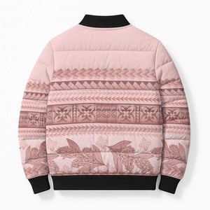 Pastel Pink Samoa Siapo Teuila Flowers Bomber Puffer Jacket