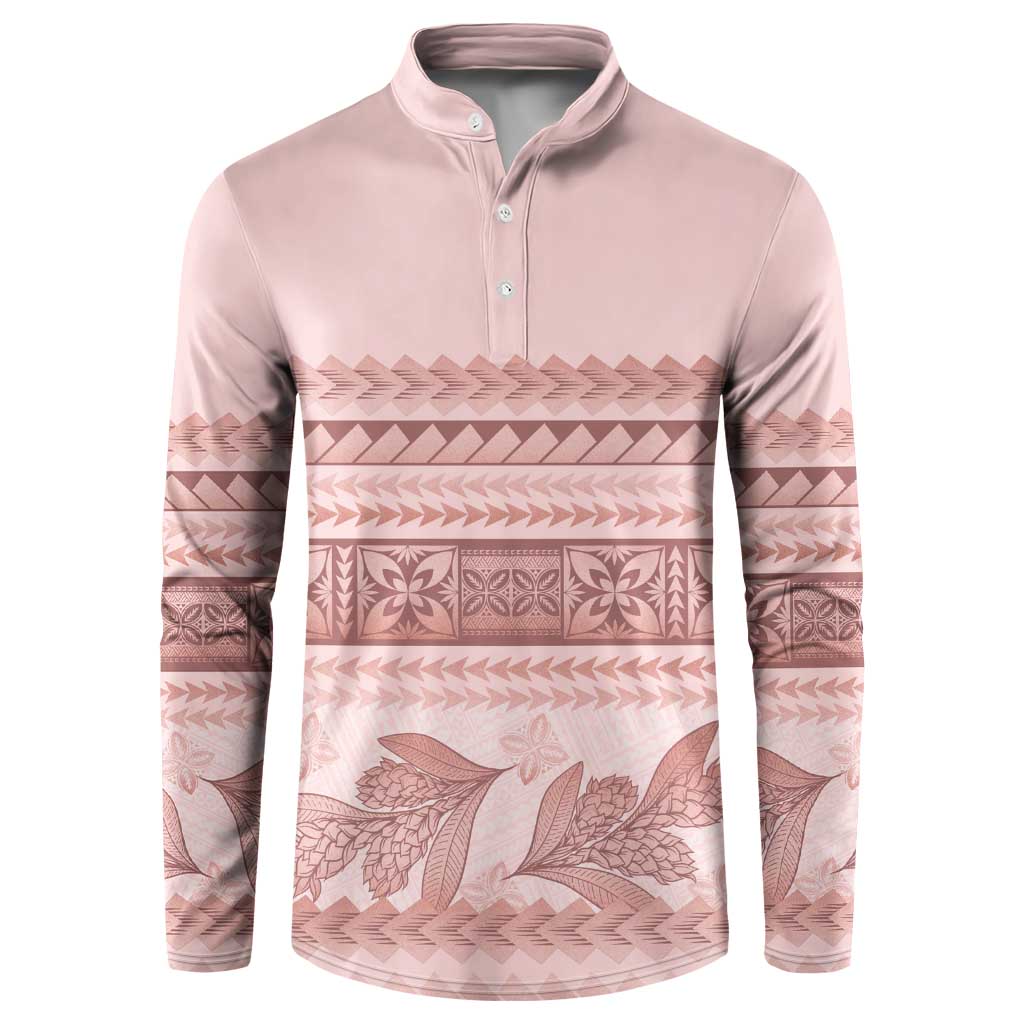 Pastel Pink Samoa Siapo Teuila Flowers Button Sweatshirt