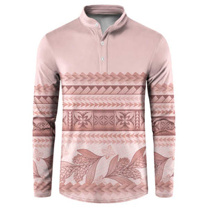 Pastel Pink Samoa Siapo Teuila Flowers Button Sweatshirt