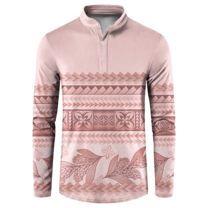 Pastel Pink Samoa Siapo Teuila Flowers Button Sweatshirt