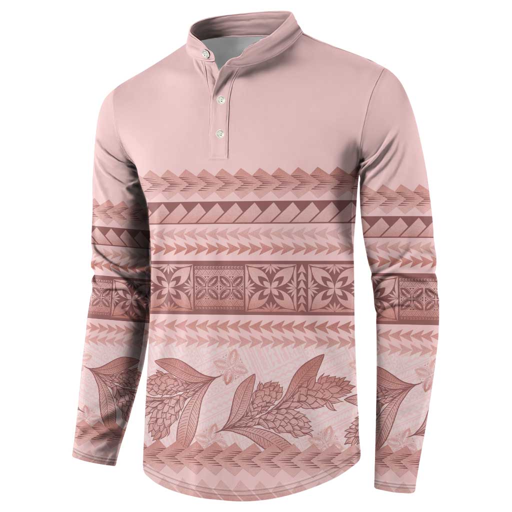 Pastel Pink Samoa Siapo Teuila Flowers Button Sweatshirt
