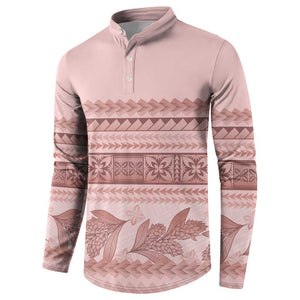 Pastel Pink Samoa Siapo Teuila Flowers Button Sweatshirt