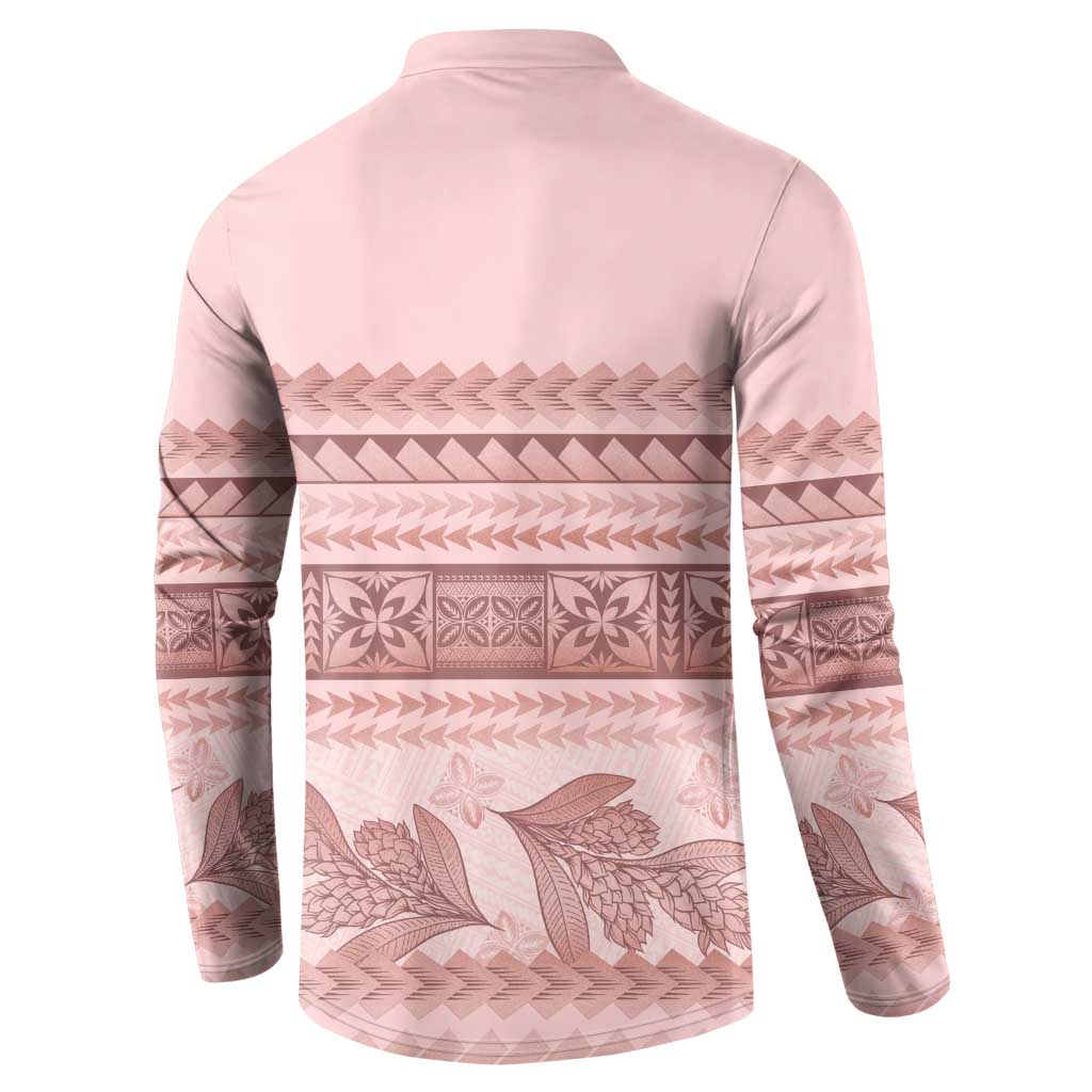 Pastel Pink Samoa Siapo Teuila Flowers Button Sweatshirt