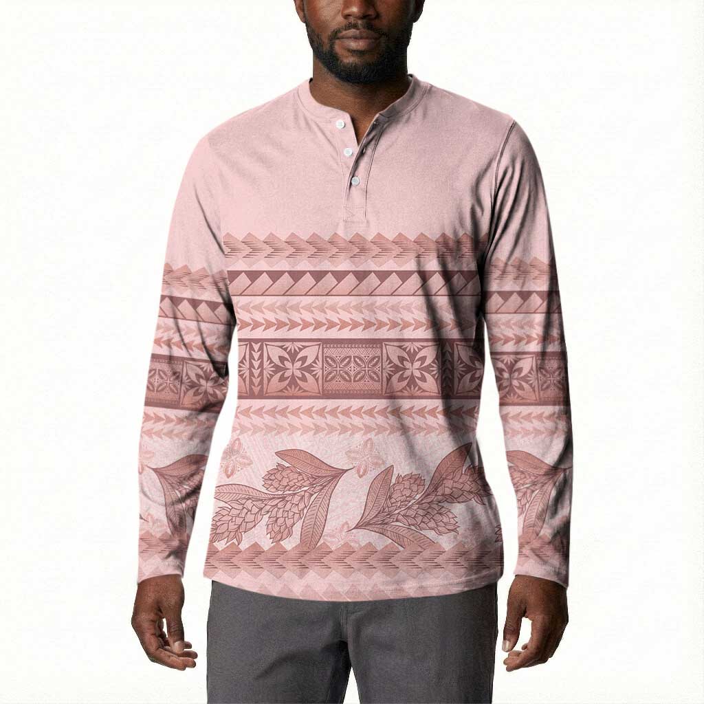 Pastel Pink Samoa Siapo Teuila Flowers Button Sweatshirt
