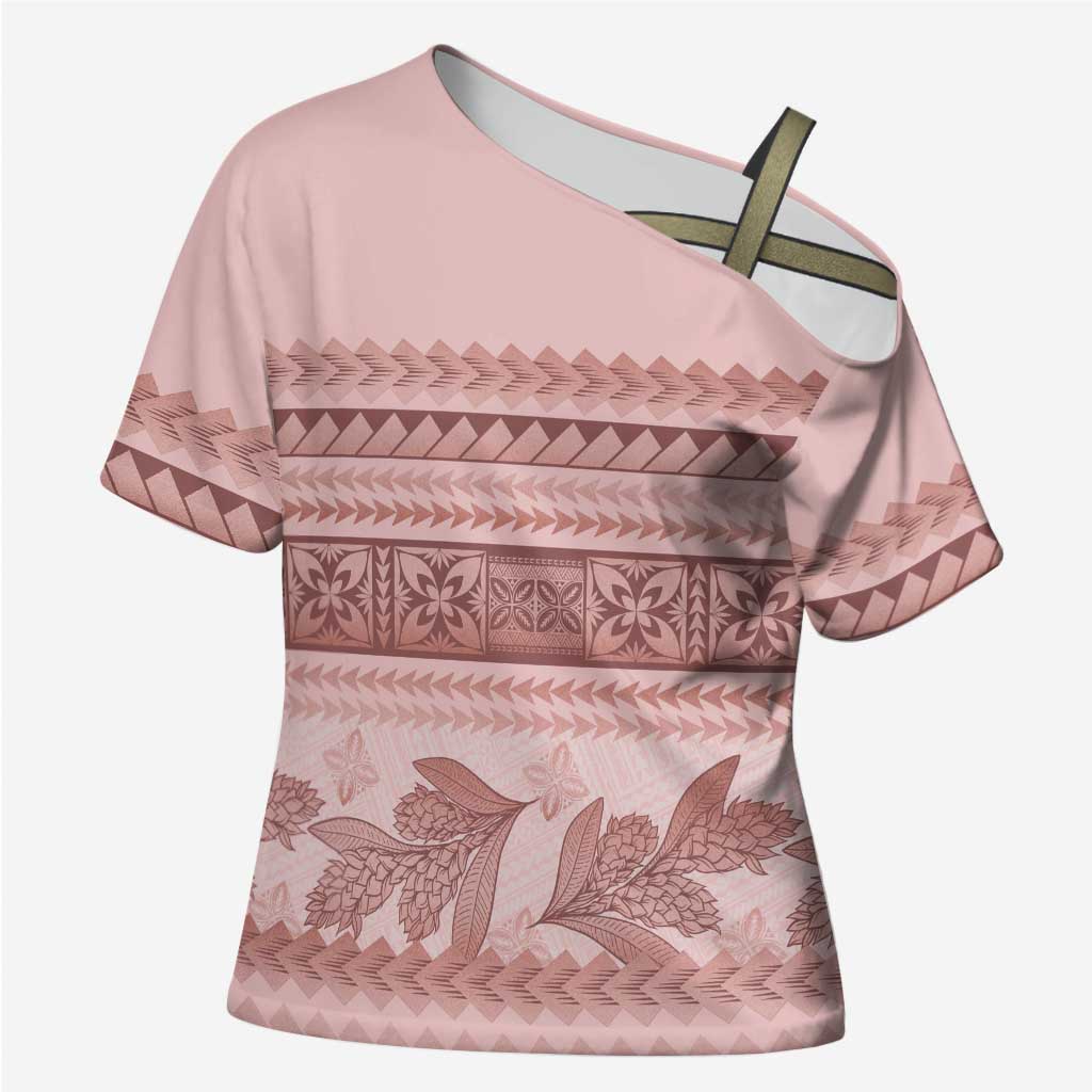 Pastel Pink Samoa Siapo Teuila Flowers Cross Shoulder Shirt