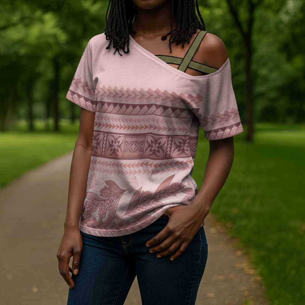 Pastel Pink Samoa Siapo Teuila Flowers Cross Shoulder Shirt
