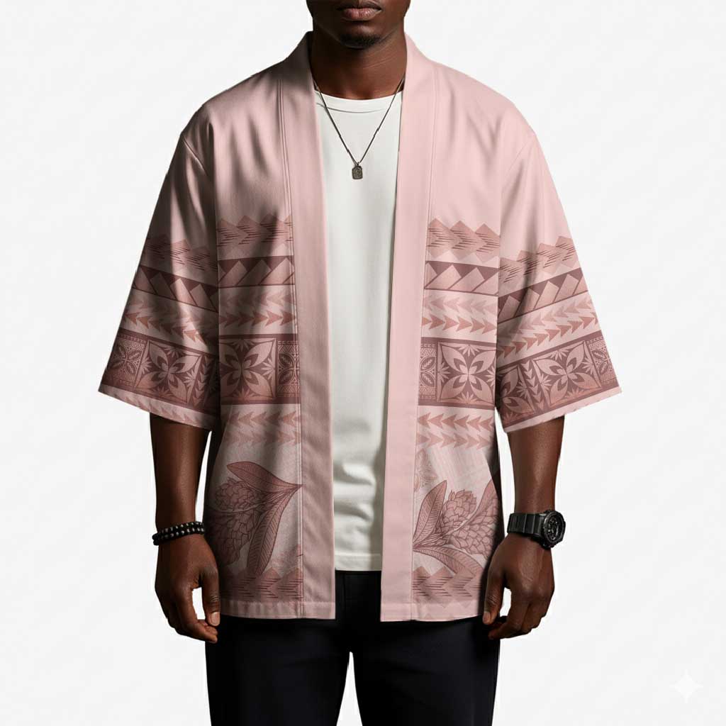Pastel Pink Samoa Siapo Teuila Flowers Kimono