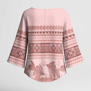 Pastel Pink Samoa Siapo Teuila Flowers Kimono Sleeve Blouse
