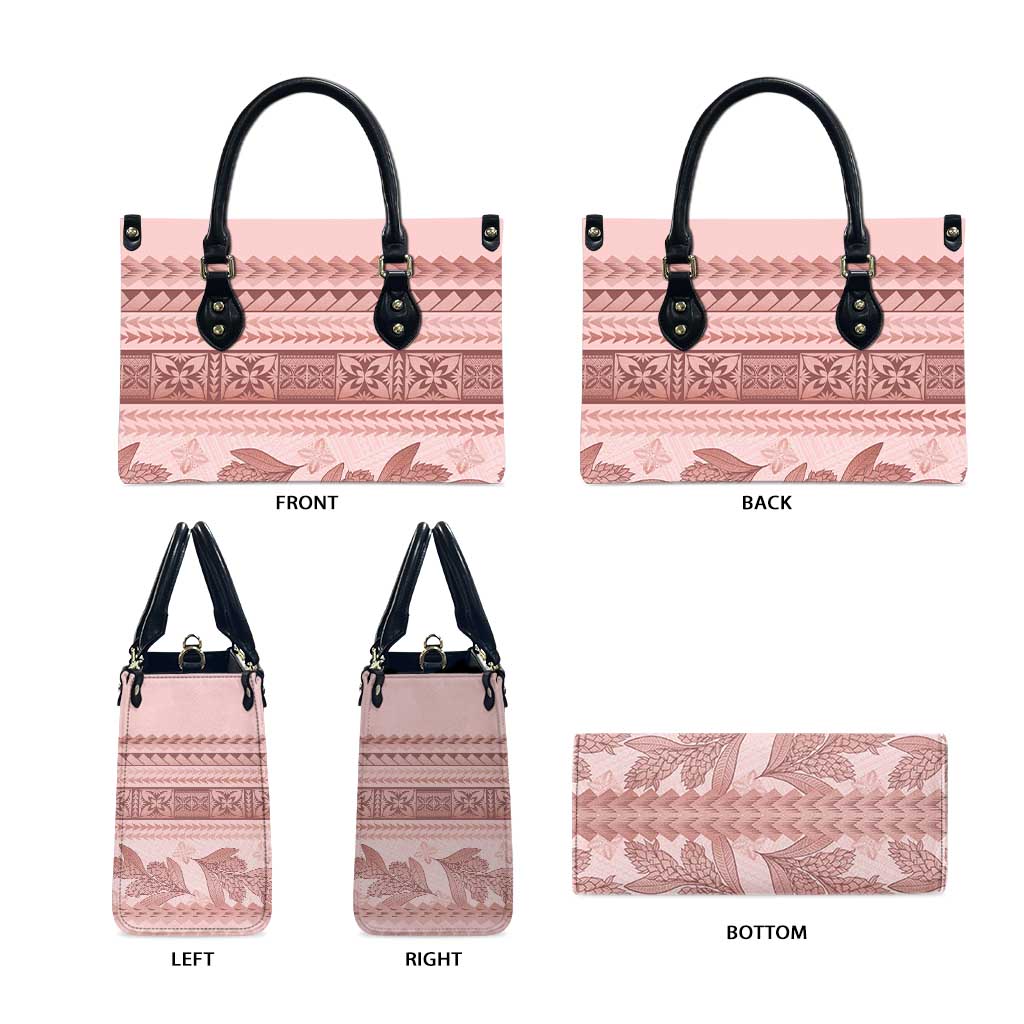 Pastel Pink Samoa Siapo Teuila Flowers Leather Bag