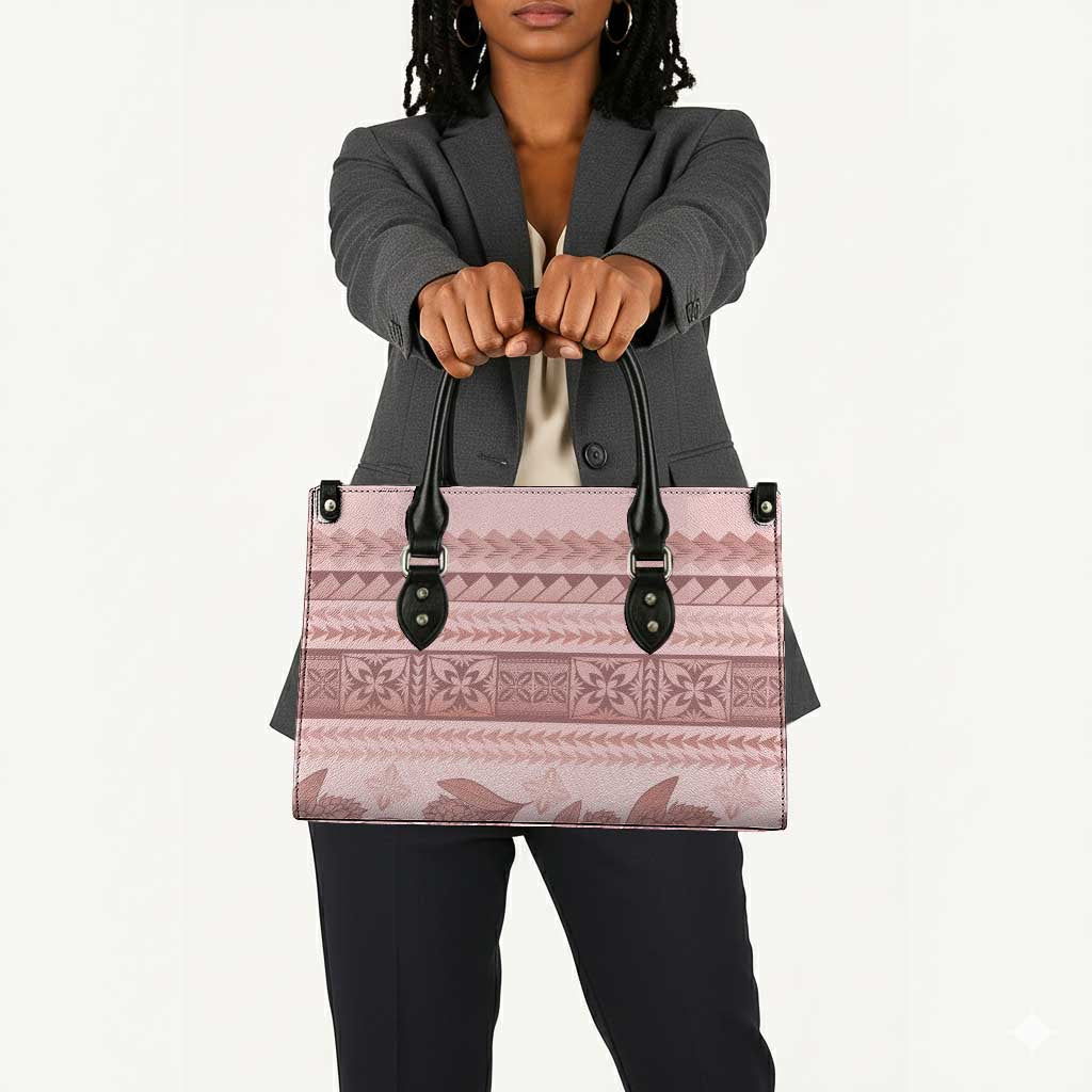 Pastel Pink Samoa Siapo Teuila Flowers Leather Bag
