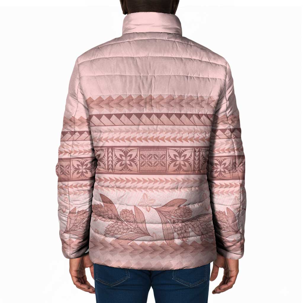 Pastel Pink Samoa Siapo Teuila Flowers Padded Jacket