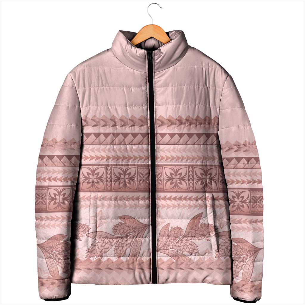 Pastel Pink Samoa Siapo Teuila Flowers Padded Jacket