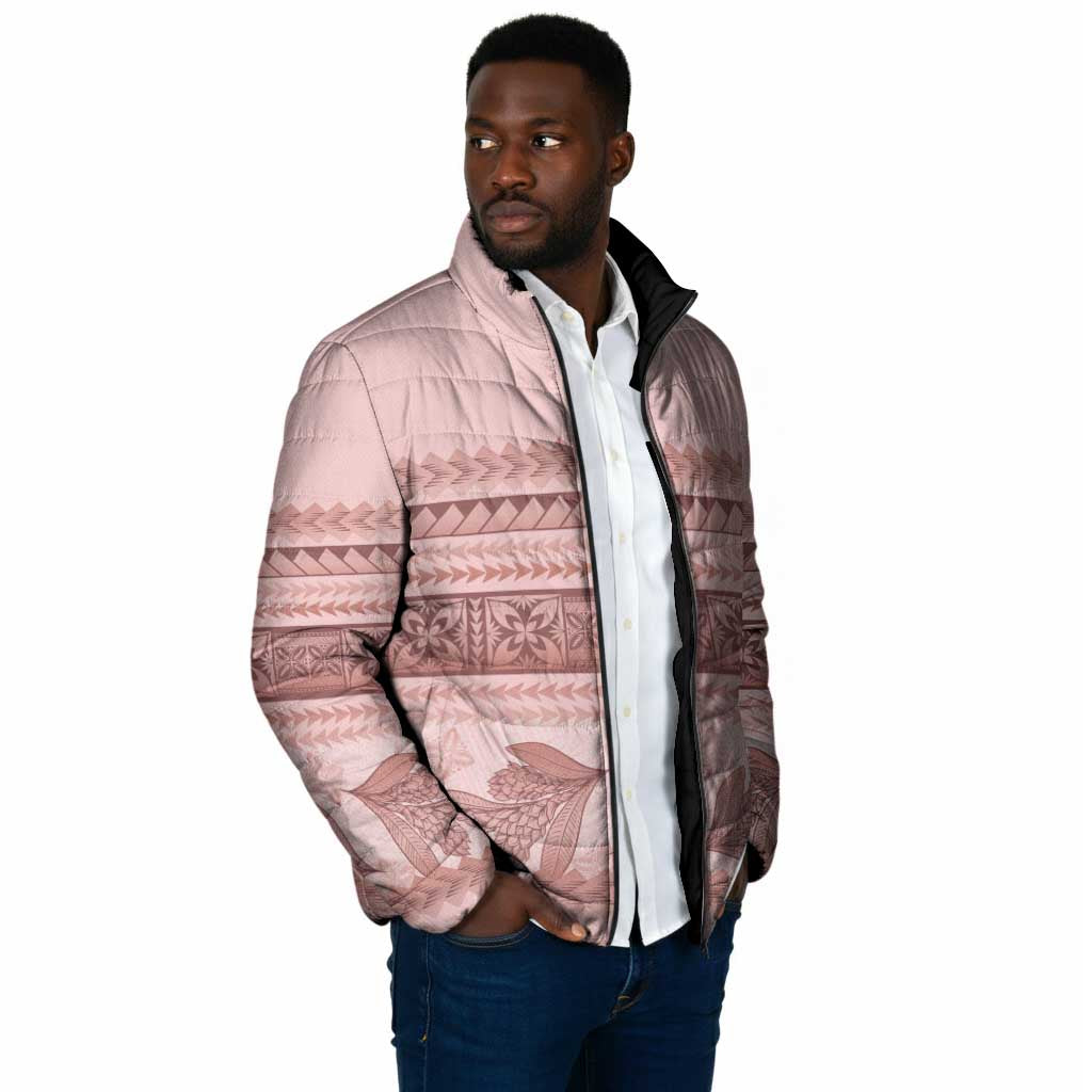Pastel Pink Samoa Siapo Teuila Flowers Padded Jacket