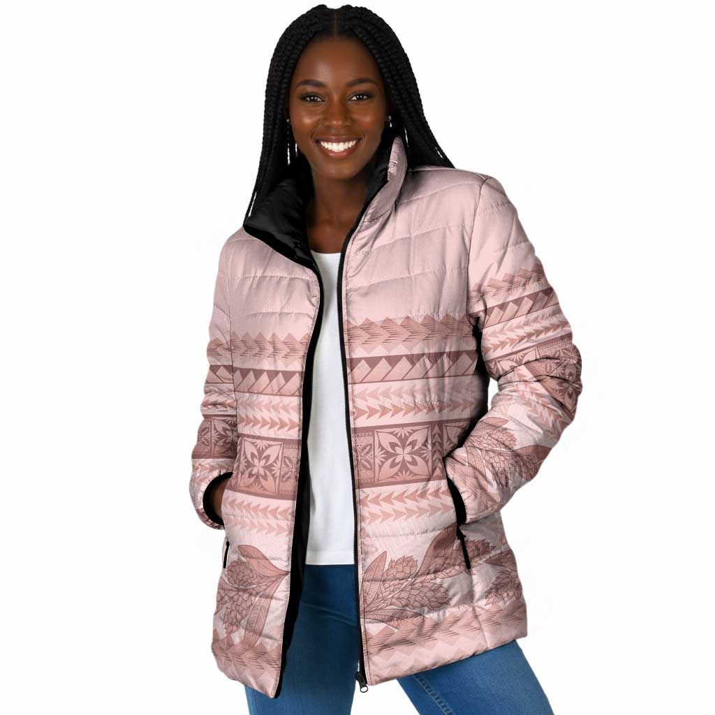 Pastel Pink Samoa Siapo Teuila Flowers Padded Jacket