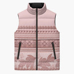 Pastel Pink Samoa Siapo Teuila Flowers Sleeveless Puffer Jacket