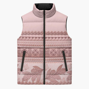 Pastel Pink Samoa Siapo Teuila Flowers Sleeveless Puffer Jacket