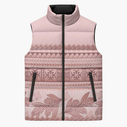 Pastel Pink Samoa Siapo Teuila Flowers Sleeveless Puffer Jacket