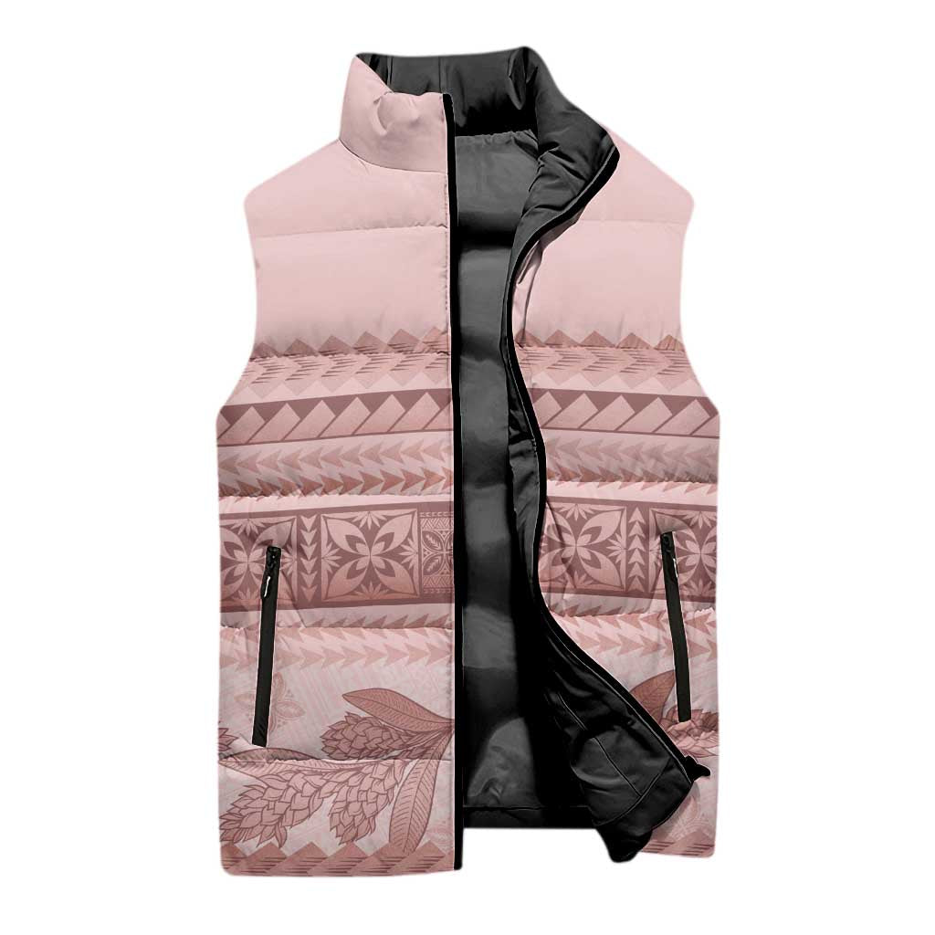 Pastel Pink Samoa Siapo Teuila Flowers Sleeveless Puffer Jacket