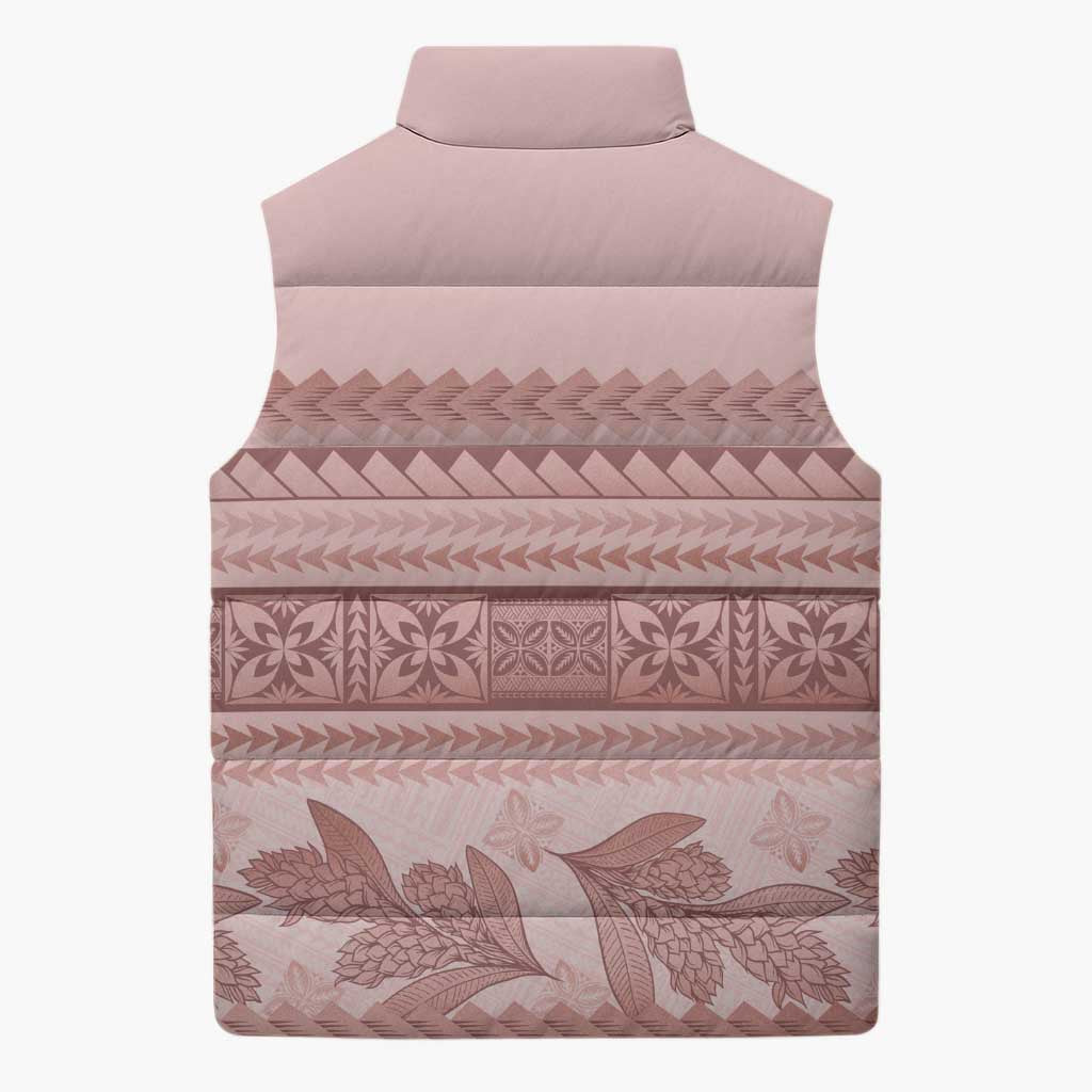 Pastel Pink Samoa Siapo Teuila Flowers Sleeveless Puffer Jacket