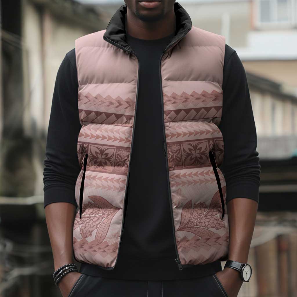 Pastel Pink Samoa Siapo Teuila Flowers Sleeveless Puffer Jacket