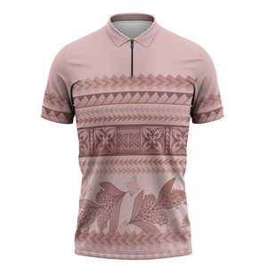 Pastel Pink Samoa Siapo Teuila Flowers Zipper Polo Shirt