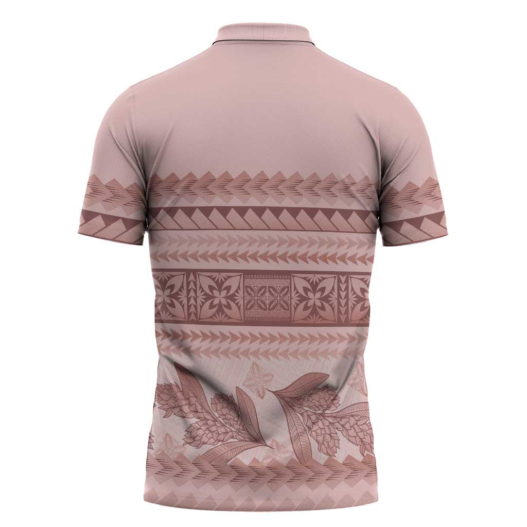 Pastel Pink Samoa Siapo Teuila Flowers Zipper Polo Shirt
