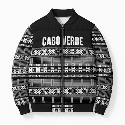 Pano De Terra Motifs Cabo Verde Bomber Puffer Jacket Black Color