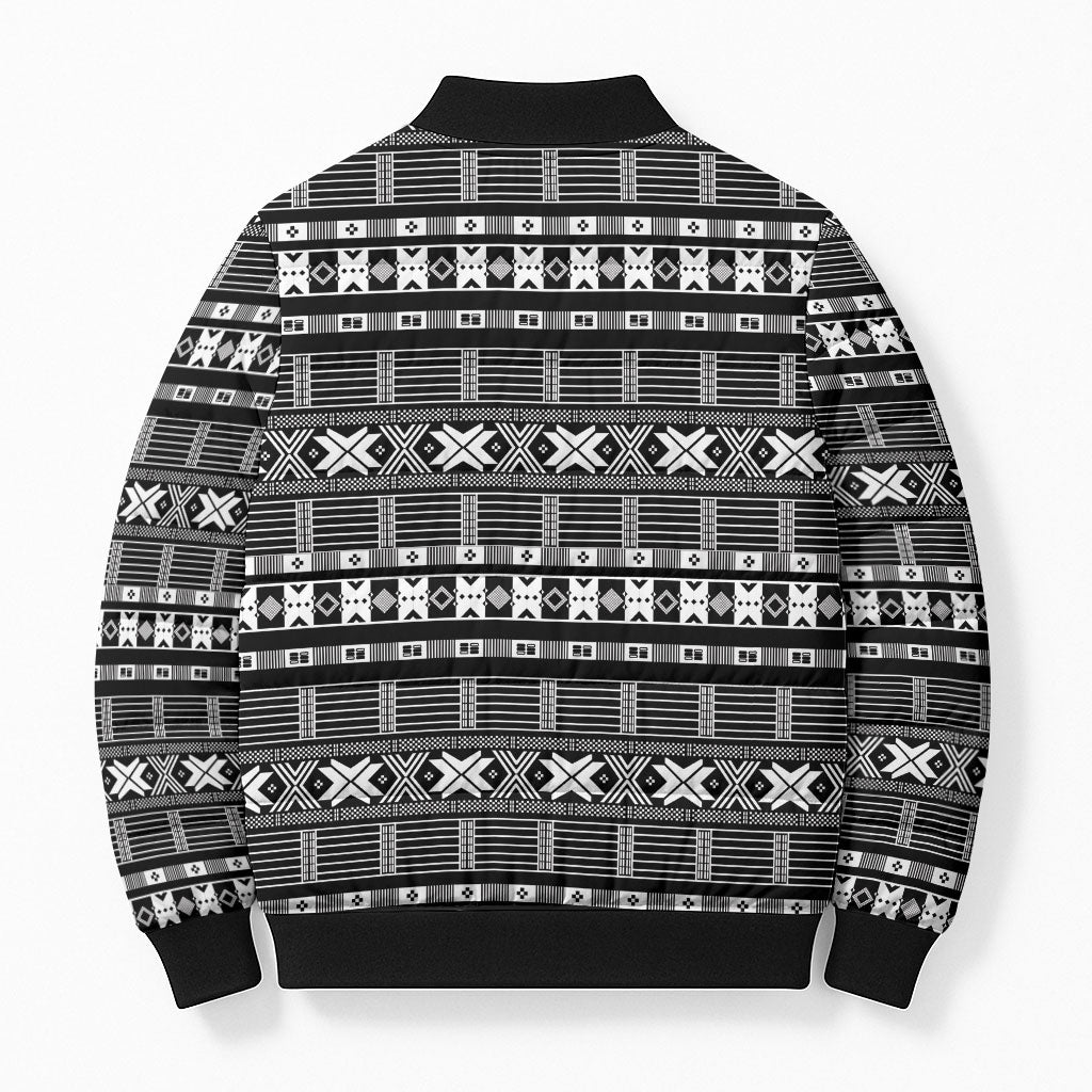 Pano De Terra Motifs Cabo Verde Bomber Puffer Jacket Black Color
