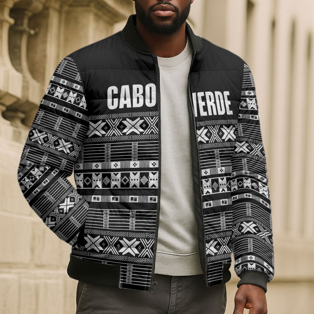 Pano De Terra Motifs Cabo Verde Bomber Puffer Jacket Black Color