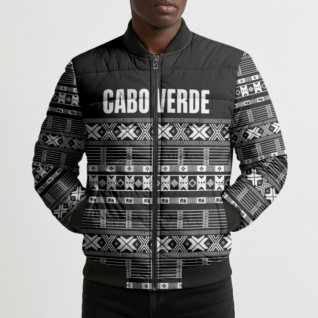 Pano De Terra Motifs Cabo Verde Bomber Puffer Jacket Black Color