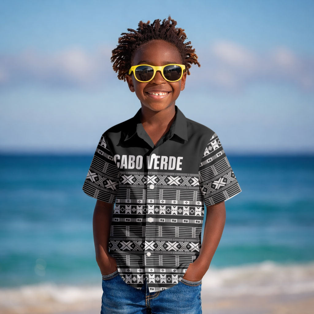 Pano De Terra Motifs Cabo Verde Kid Hawaiian Shirt Black Color