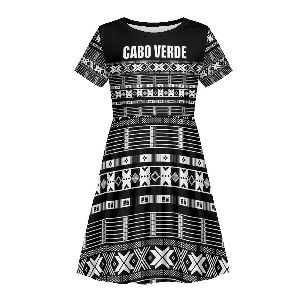 Pano De Terra Motifs Cabo Verde Kid Short Sleeve Dress Black Color
