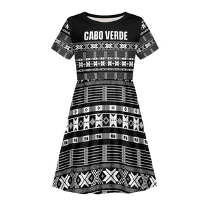 Pano De Terra Motifs Cabo Verde Kid Short Sleeve Dress Black Color
